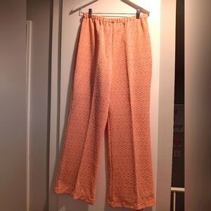 1970's Peachy Coral Wide Leg Pants with Elastic Waistband and Flowy Fabric